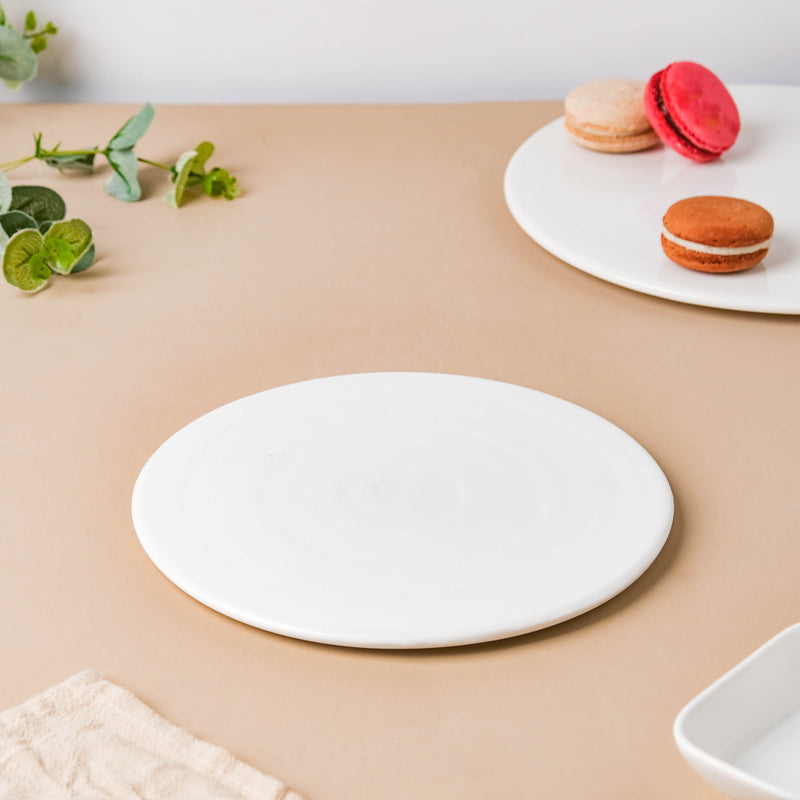 Serena Snowy White Round Platter Small - Ceramic platter, serving platter, fruit platter | Plates for dining table & home decor
