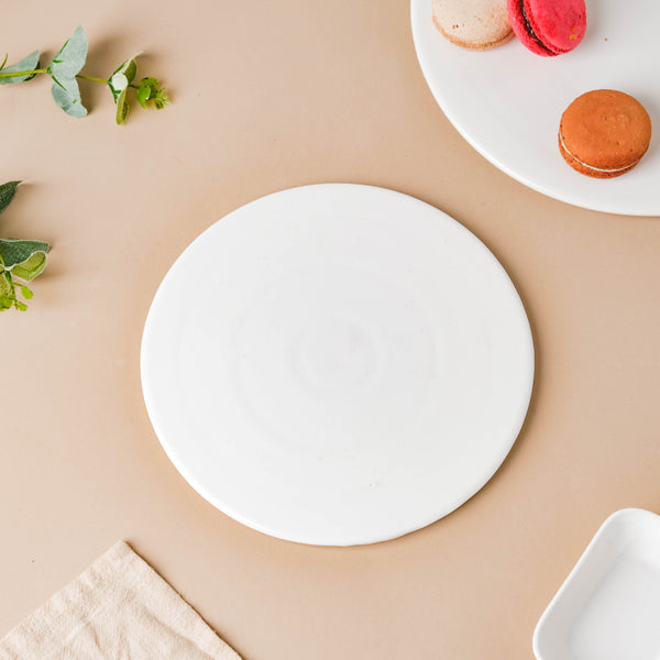Serena Snowy White Round Platter Small - Ceramic platter, serving platter, fruit platter | Plates for dining table & home decor