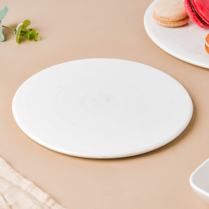Serena Snowy White Round Platter Small - Ceramic platter, serving platter, fruit platter | Plates for dining table & home decor