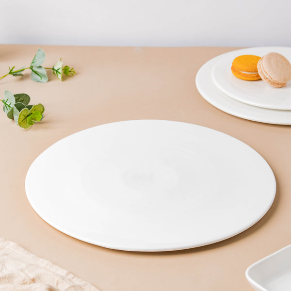 Serena Snowy White Round Platter Large - Ceramic platter, serving platter, fruit platter | Plates for dining table & home decor