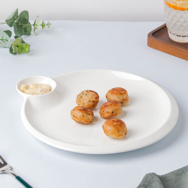 Serena Lily White Round Section Plate - Serving plate, snack plate, momo plate, plate with compartment | Plates for dining table & home decor