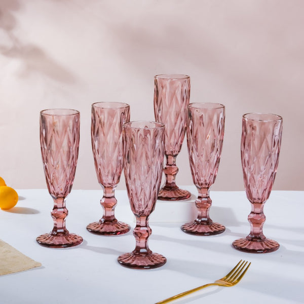 Crystal Textured Champagne Glass Mauve Set Of 6 150 ml