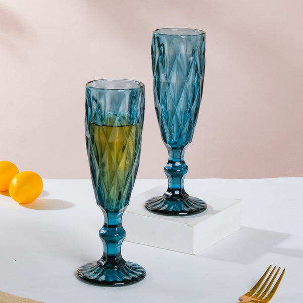 Crystal Textured Champagne Glass Blue Set Of 6 150 ml