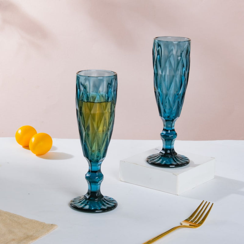 Crystal Textured Champagne Glass Blue Set Of 6 150 ml