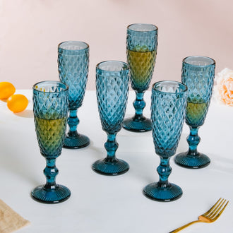 Textured Glassware Blue Set Of 6 150 ml