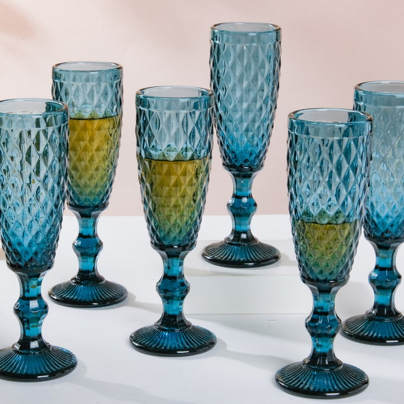 Textured Glassware Blue Set Of 6 150 ml