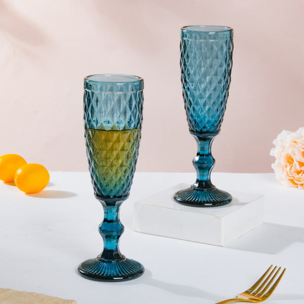 Textured Glassware Blue Set Of 6 150 ml