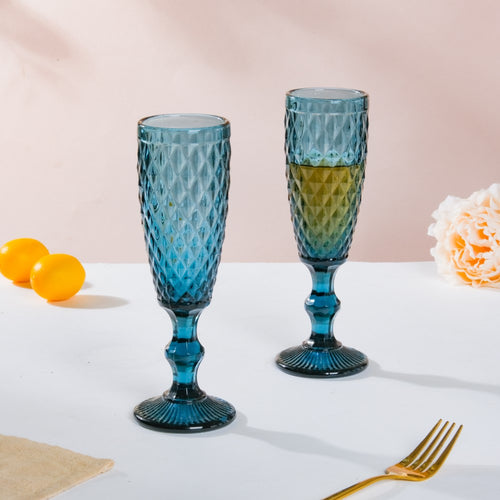 Textured Glassware Blue Set Of 6 150 ml