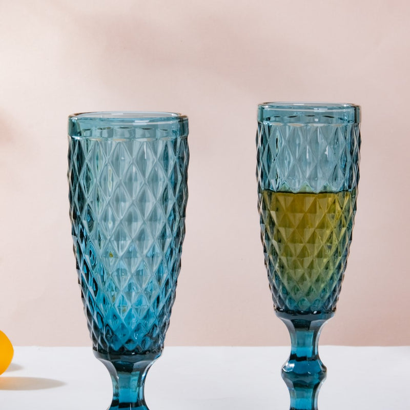 Textured Glassware Blue Set Of 6 150 ml