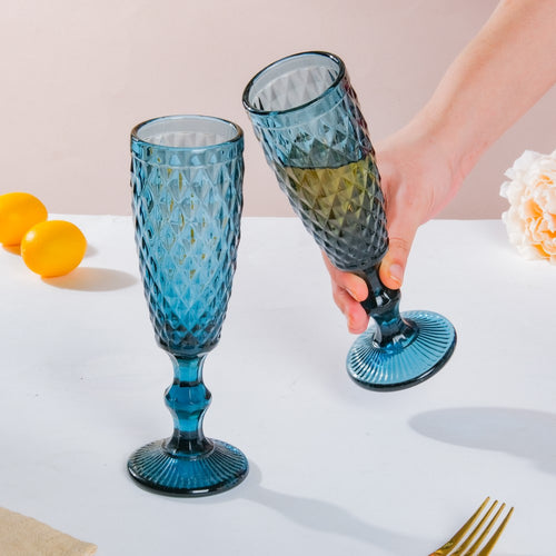 Textured Glassware Blue Set Of 6 150 ml