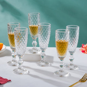 Textured Glassware Transparent Set Of 6 150 ml