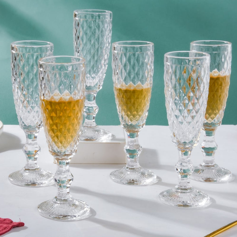 Textured Glassware Transparent Set Of 6 150 ml
