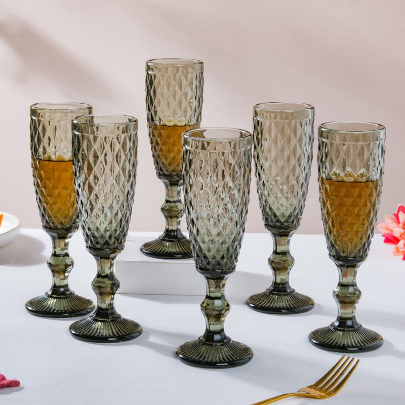 Textured Glassware Ash Grey Set Of 6 150 ml