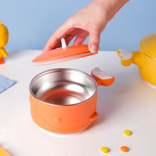 Stay Warm Steel Bowl With Suction Base Orange 350 ml