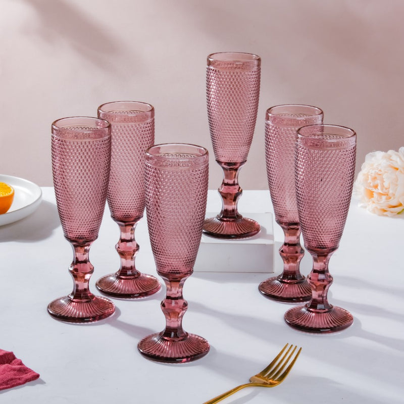 Rose Mimosa Glass Mauve Set Of 6 150 ml