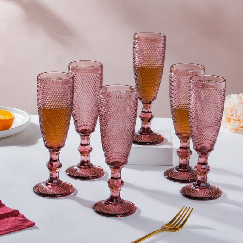 Rose Mimosa Glass Mauve Set Of 6 150 ml