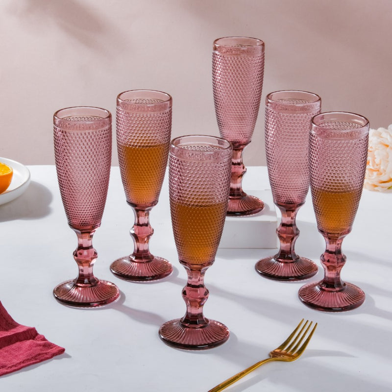 Rose Mimosa Glass Mauve Set Of 6 150 ml