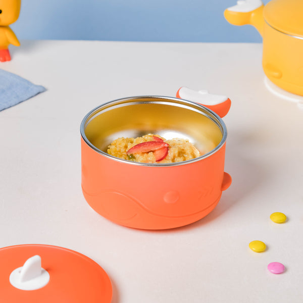 Stay Warm Steel Bowl With Suction Base Orange 350 ml