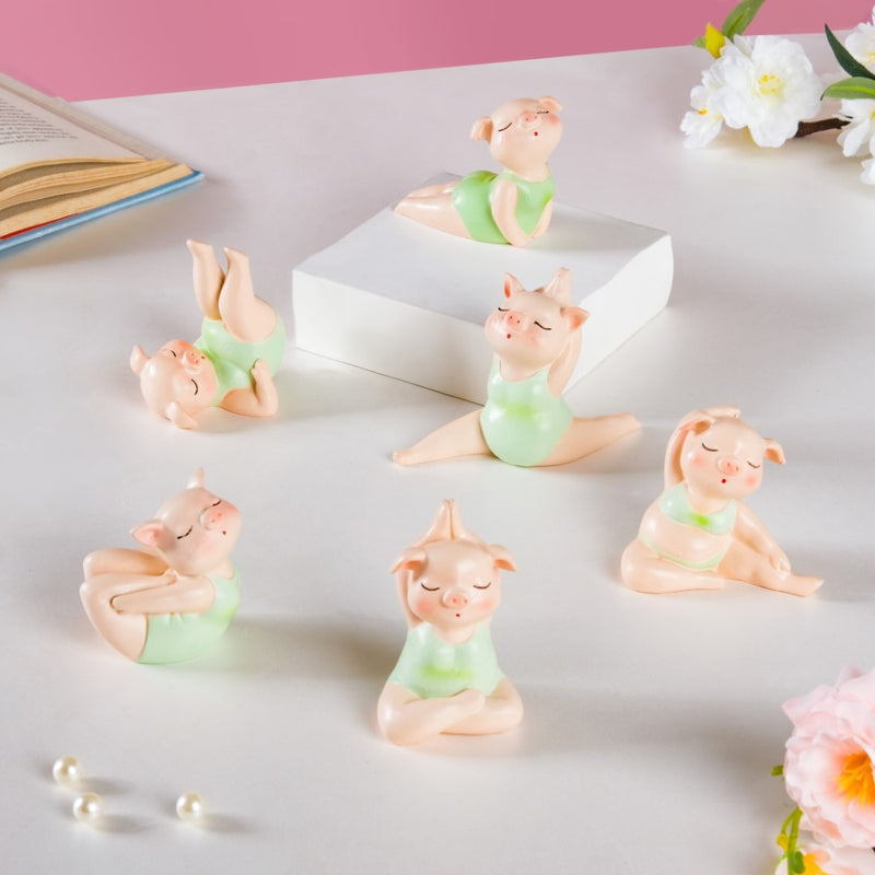 Piggy Miniature Decor Yoga Showpiece Set Of 6 - Showpiece | Home decor item | Room decoration item