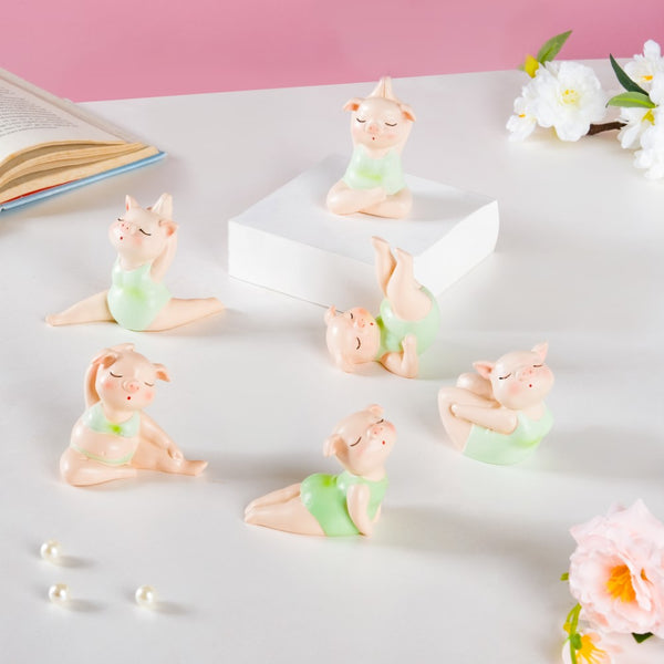 Piggy Miniature Decor Yoga Showpiece Set Of 6 - Showpiece | Home decor item | Room decoration item