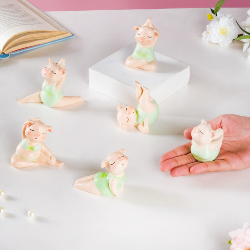 Piggy Miniature Decor Yoga Showpiece Set Of 6 - Showpiece | Home decor item | Room decoration item