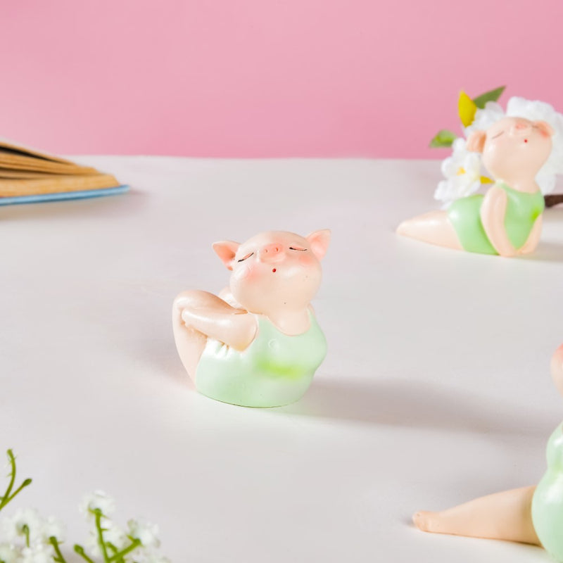 Piggy Miniature Decor Yoga Showpiece Set Of 6 - Showpiece | Home decor item | Room decoration item