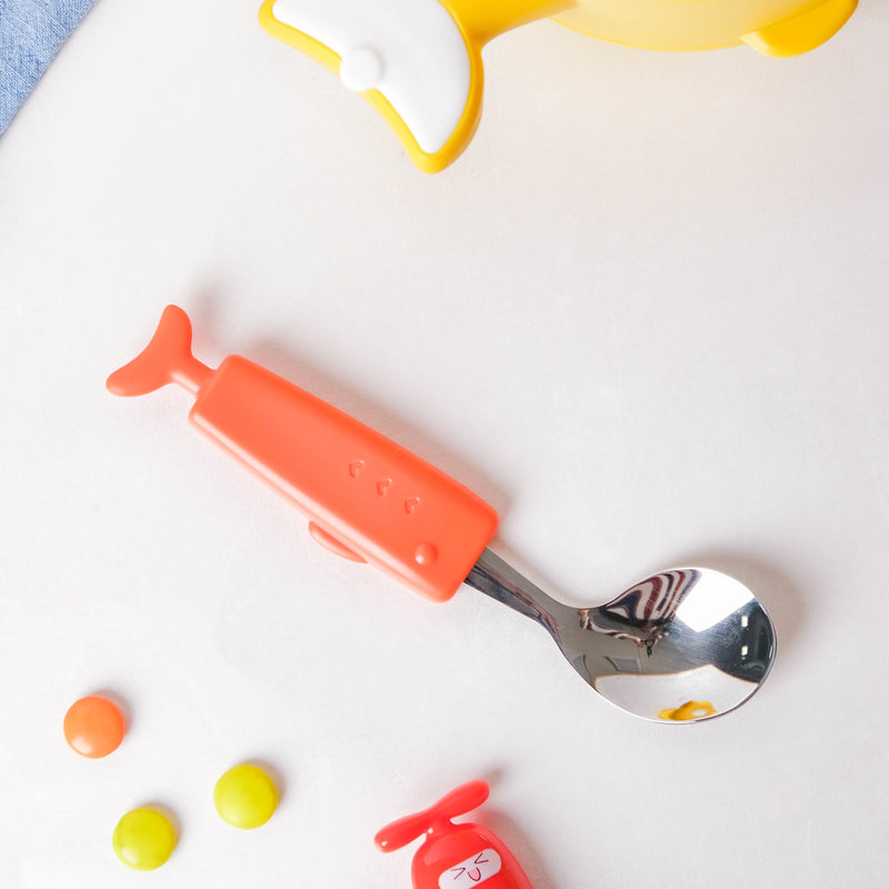 Stainless Steel Kids Feeding Spoon Orange