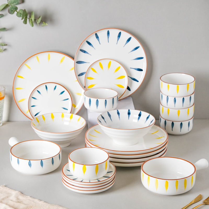 Teardrop Blue And Yellow 22 Piece Dinner Set For 6