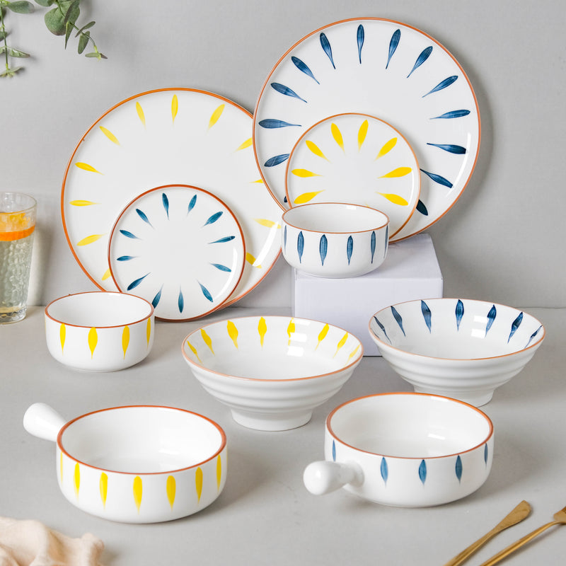 Teardrop Blue And Yellow 22 Piece Dinner Set For 6