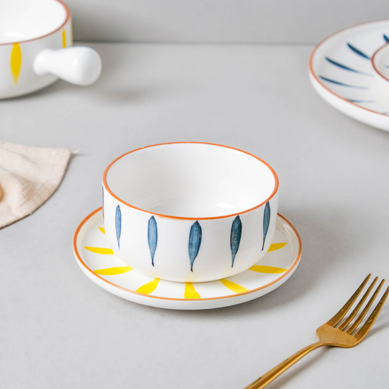 Teardrop Blue And Yellow 22 Piece Dinner Set For 6