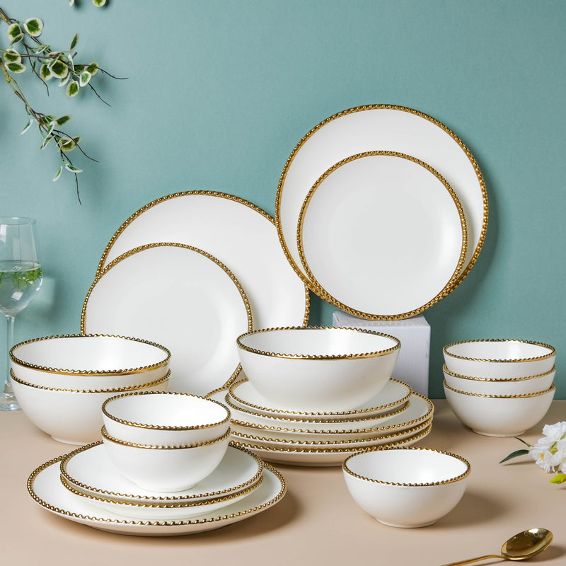 White Elysian 21 Piece Dinner Set For 6