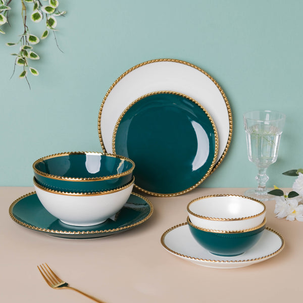 Green And White Elysian 22 Piece Dinnerware For 6