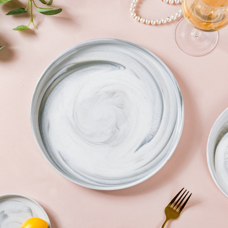 Swirl Snack Ceramic Dinner Plate Grey 10.5 Inch - Serving plate, snack plate, ceramic dinner plates| Plates for dining table & home decor
