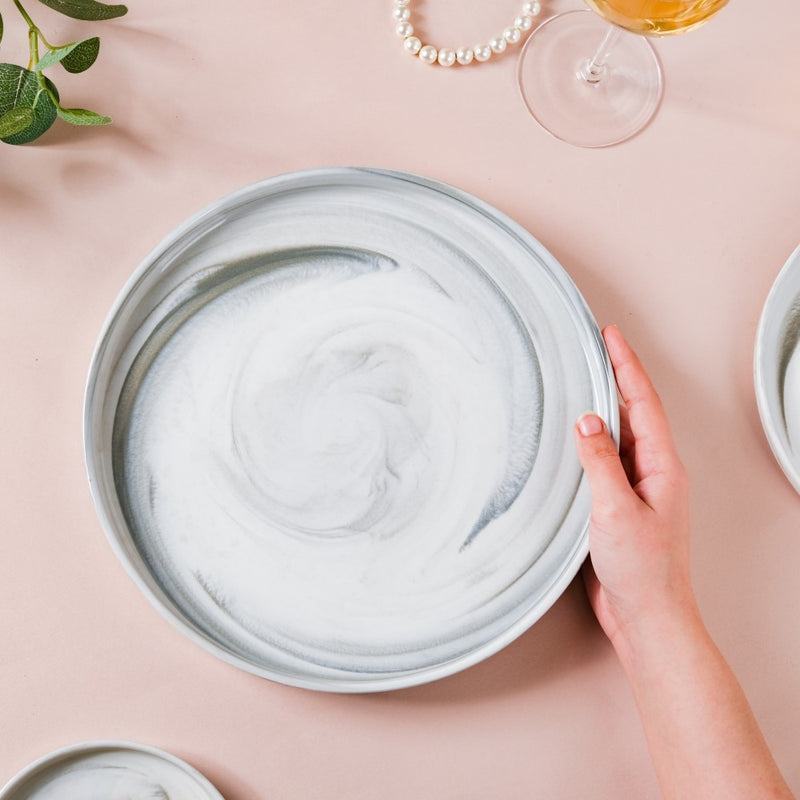 Swirl Snack Ceramic Dinner Plate Grey 10.5 Inch - Serving plate, snack plate, ceramic dinner plates| Plates for dining table & home decor