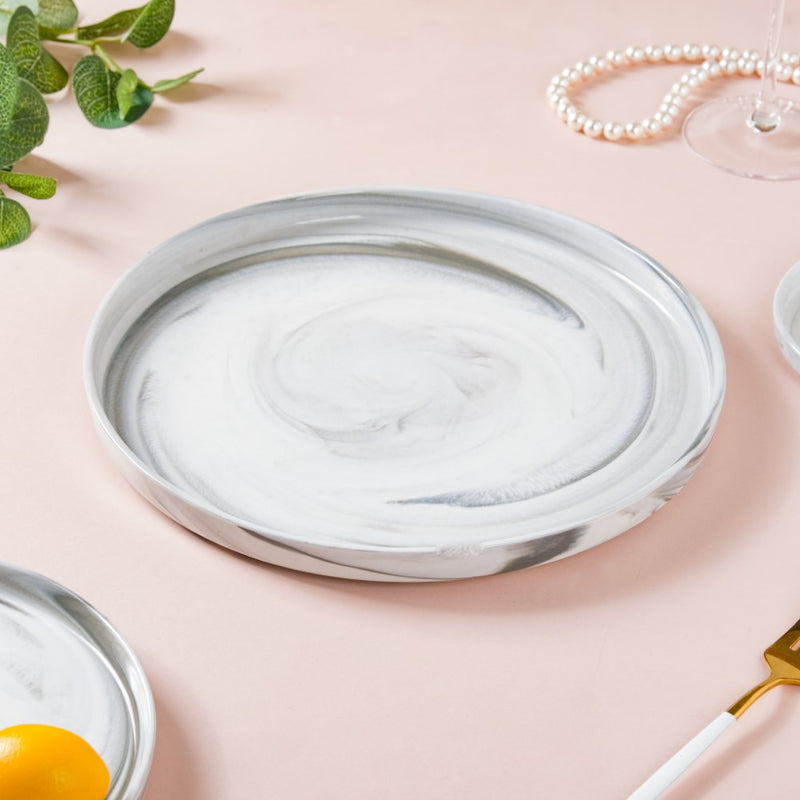 Swirl Snack Ceramic Dinner Plate Grey 10.5 Inch - Serving plate, snack plate, ceramic dinner plates| Plates for dining table & home decor