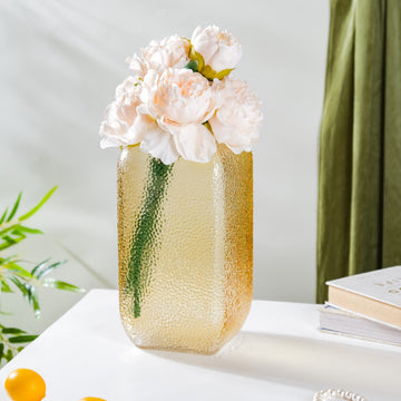 Art Deco Pebble Patterned Glass Vase Amber 9.5 Inch - Glass flower vase for home decor, office and gifting | Home decoration items