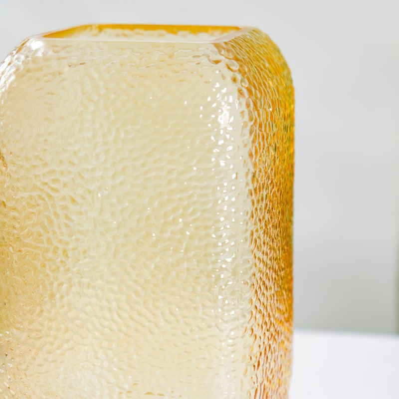 Art Deco Pebble Patterned Glass Vase Amber 7.5 Inch - Glass flower vase for home decor, office and gifting | Home decoration items