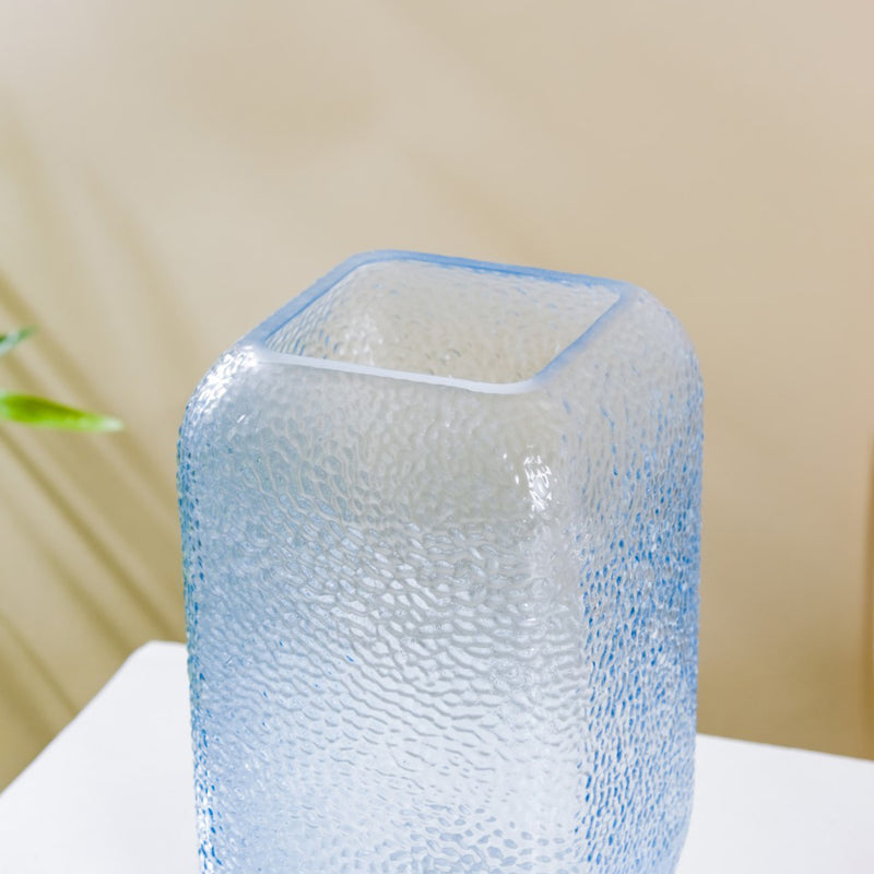 Art Deco Pebble Texture Glass Vase Blue 7.5 Inch - Glass flower vase for home decor, office and gifting | Home decoration items