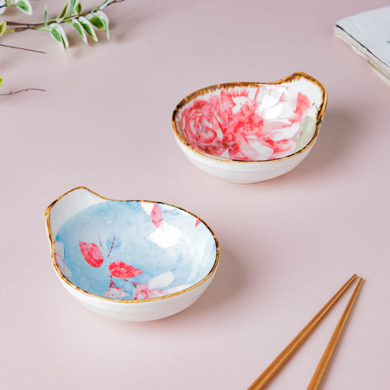 Pastel Flower Printed Bowl 100 ml - Bowl, ceramic bowl, dip bowls, chutney bowl, dip bowls ceramic | Bowls for dining table & home decor 