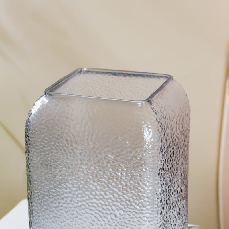Art Deco Pebble Patterned Glass Vase Grey 9.5 Inch - Glass flower vase for home decor, office and gifting | Home decoration items