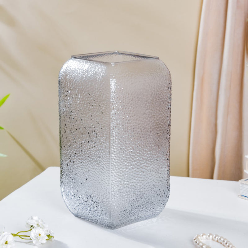 Art Deco Pebble Patterned Glass Vase Grey 9.5 Inch - Glass flower vase for home decor, office and gifting | Home decoration items