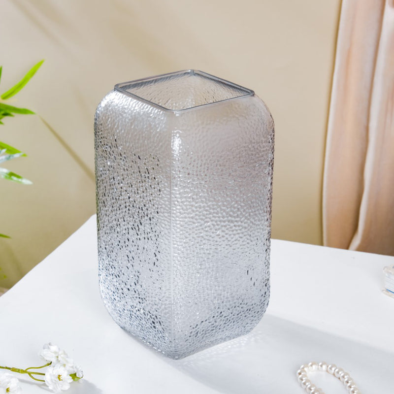 Art Deco Pebble Patterned Glass Vase Grey 9.5 Inch - Glass flower vase for home decor, office and gifting | Home decoration items