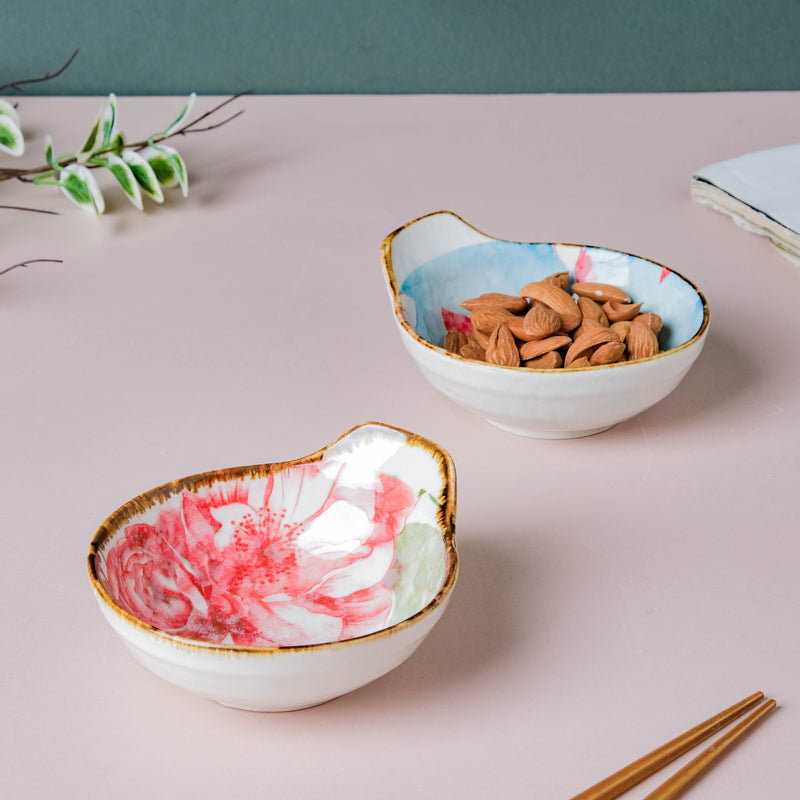 Pastel Flower Printed Bowl 100 ml - Bowl, ceramic bowl, dip bowls, chutney bowl, dip bowls ceramic | Bowls for dining table & home decor 