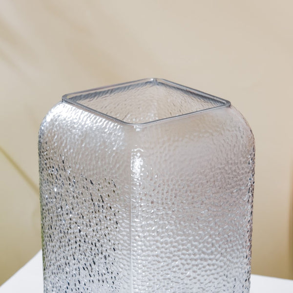 Art Deco Pebble Patterned Glass Vase Grey 9.5 Inch
