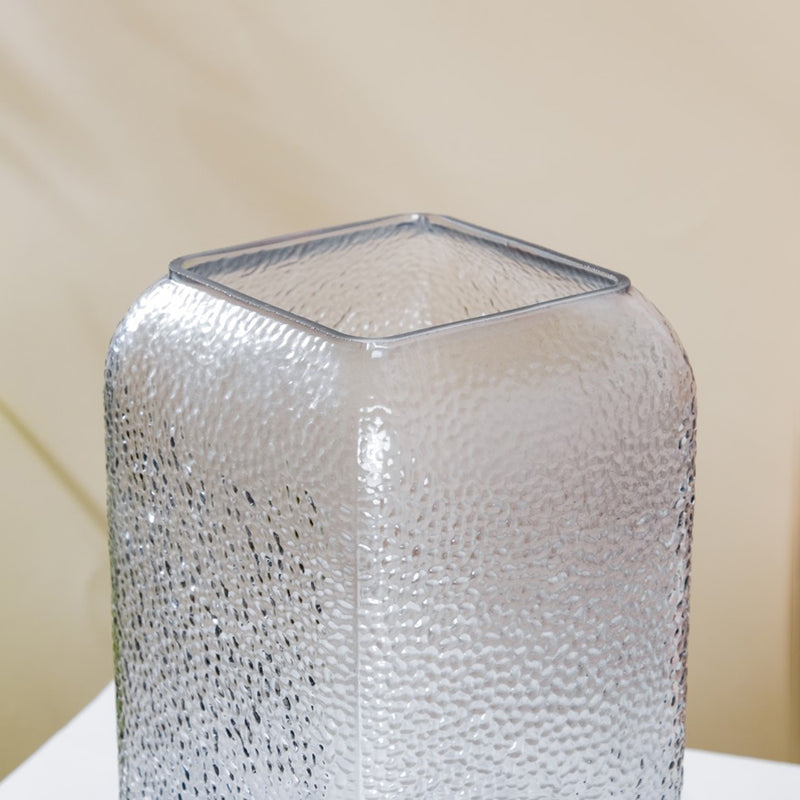 Art Deco Pebble Patterned Glass Vase Grey 9.5 Inch - Glass flower vase for home decor, office and gifting | Home decoration items