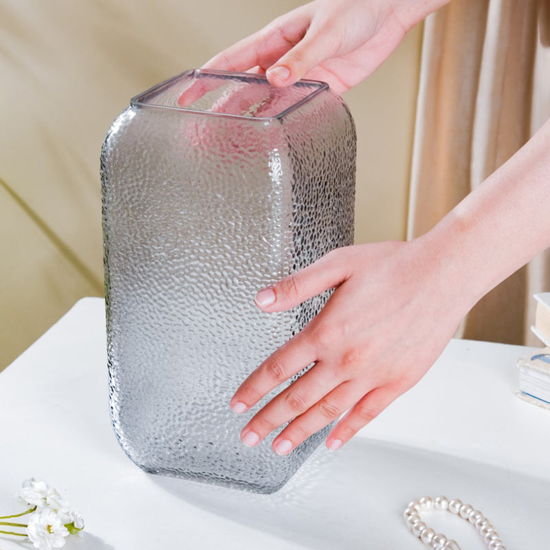 Art Deco Pebble Patterned Glass Vase Grey 9.5 Inch - Glass flower vase for home decor, office and gifting | Home decoration items