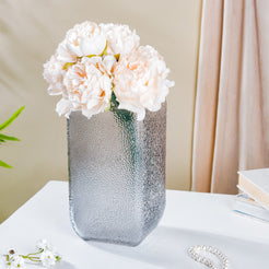 Art Deco Pebble Patterned Glass Vase Grey 9.5 Inch - Glass flower vase for home decor, office and gifting | Home decoration items