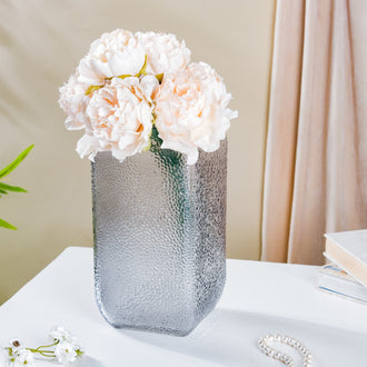 Art Deco Pebble Patterned Glass Vase Grey 9.5 Inch - Glass flower vase for home decor, office and gifting | Home decoration items