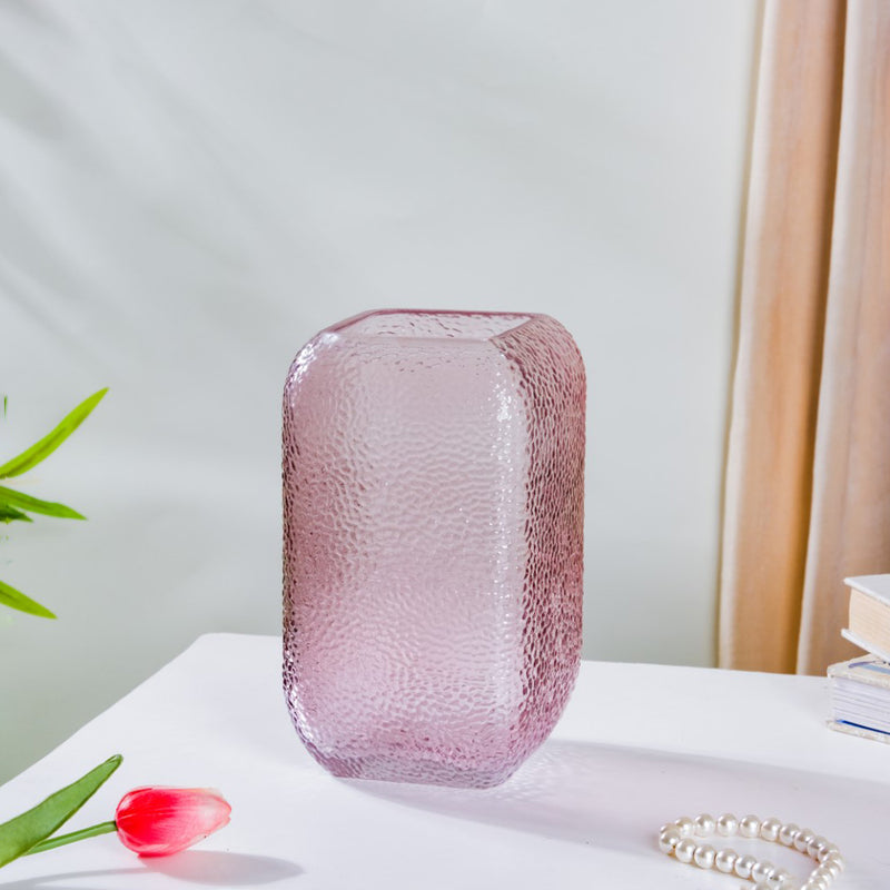 Art Deco Pebble Patterned Glass Vase Purple 7.5 Inch - Glass flower vase for home decor, office and gifting | Home decoration items