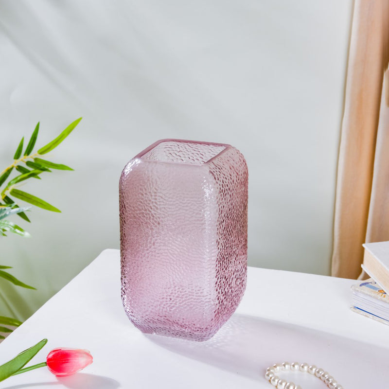 Art Deco Pebble Patterned Glass Vase Purple 7.5 Inch - Glass flower vase for home decor, office and gifting | Home decoration items